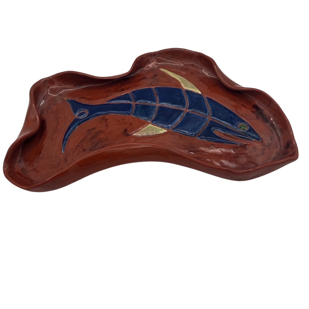 Vtg 1956 Mid-Century Art Pottery Fishโ Catchall Tray Signed E. Ascher Freeform